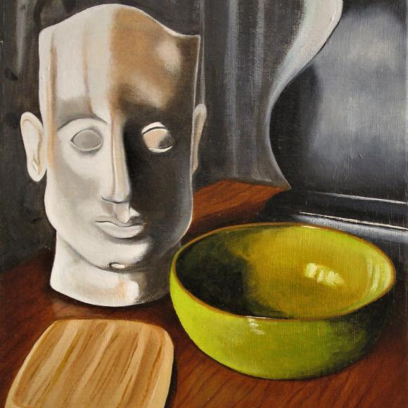 Green bowl with bust by Martin Davis